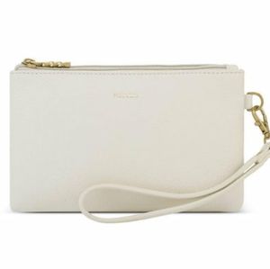 Pixie Mood Pouch Paris Double Zip Vegan Leather Pebbled Coconut Cream 8.5X5 NEW